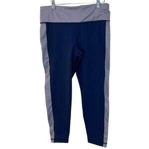 Vineyard Vines Gingham Sport Legging, Size Large Deep Bay Navy Blue**FLAWED**